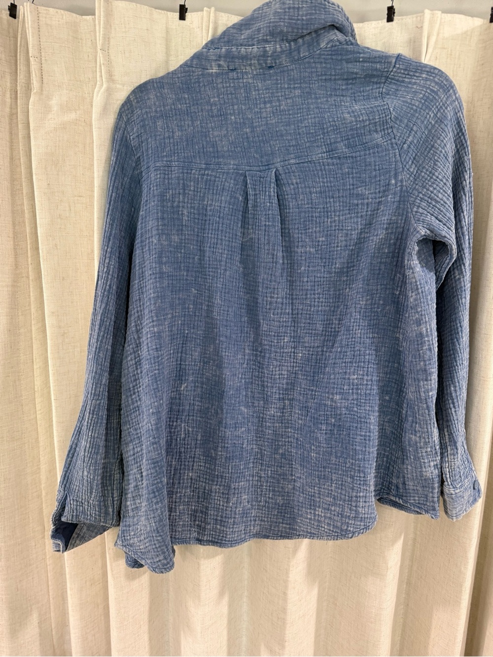 Women's Lightweight Blue Button-Up Blouse - Picture 2 of 2